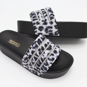 Trendy Women's Wedge Heels Leopard Diamond Sandals